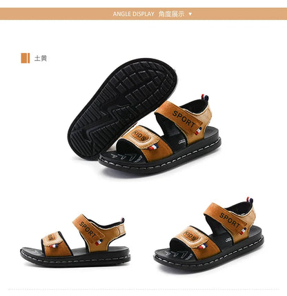 Children Sandals 2023 Summer New Fashion Boys Geniune Leather Sandals Kids Soft Bottom Non-slip Beach Sandals