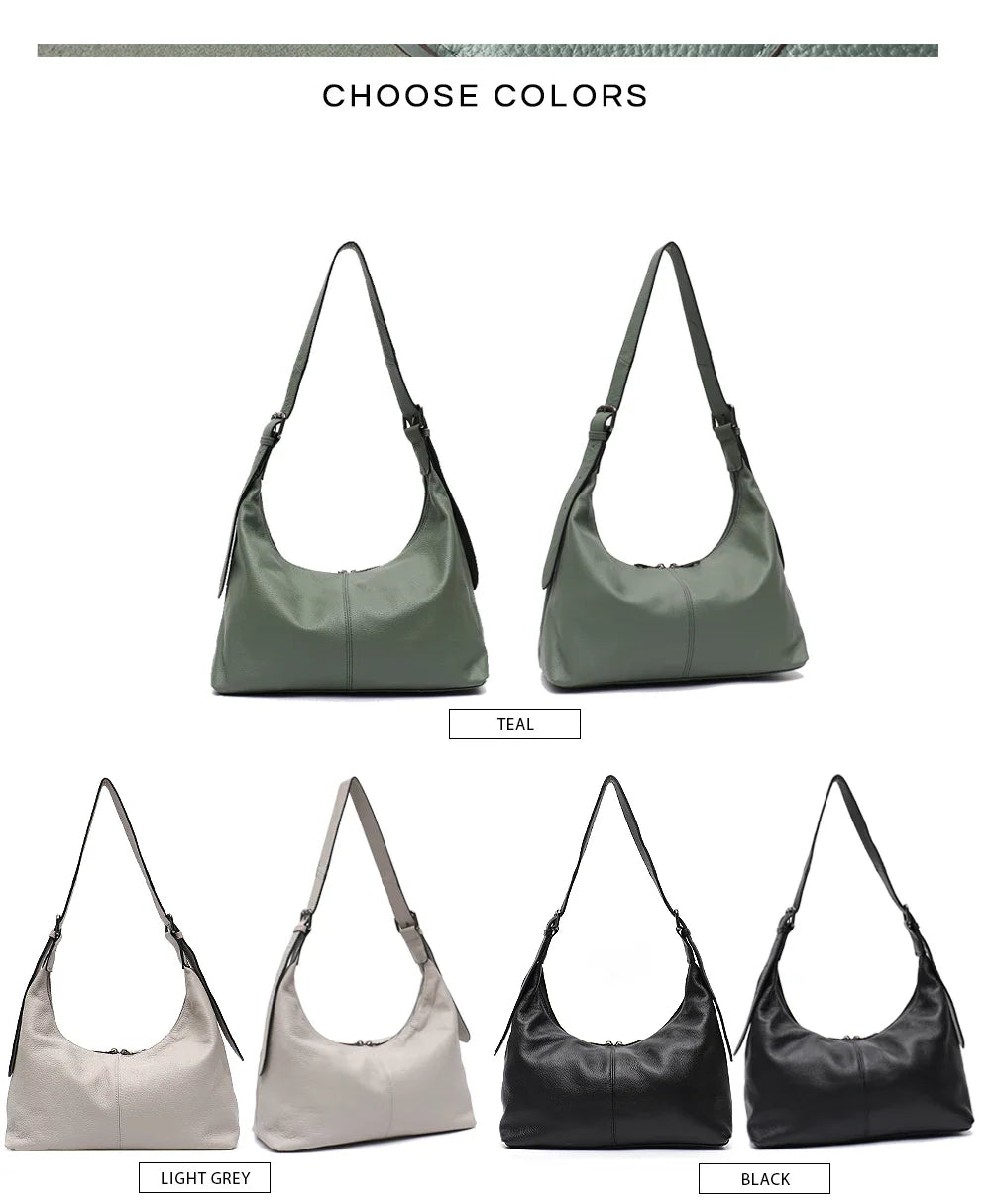 Luxury Women Cowhide Crossbody Bag Large Casual Shoulder Purse Wide Strap Handbag Female Daily 100% Genuine Leather Hobo Sack