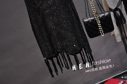 Sexy Shiny Gold Silver Knitted Tank Tops Women Bling Bling Sequined Tassels Knitted Vest  All Neon Store Clothes  Korean