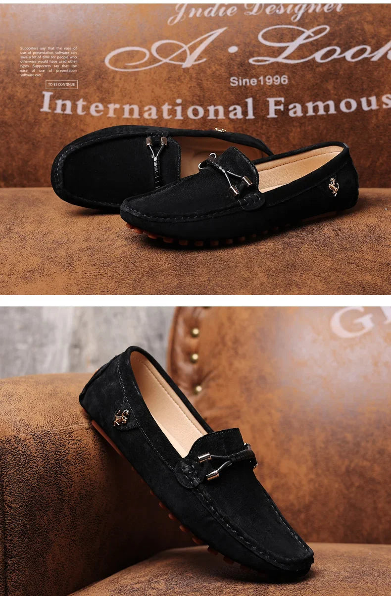 Loafers Men Casual Fashion Suede Men Shoes Lightweight Soft Genuine Leather Moccasins Slip on Driving Shoes for Men Size 48