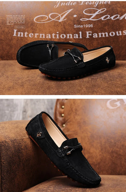 Loafers Men Casual Fashion Suede Men Shoes Lightweight Soft Genuine Leather Moccasins Slip on Driving Shoes for Men Size 48