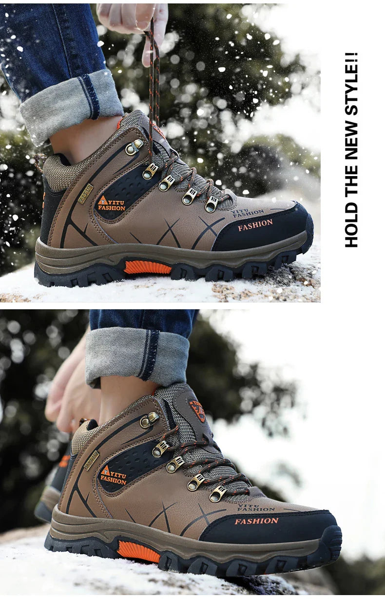 Men Winter Snow Boots Waterproof Leather Sneakers Super  Warm Men's Boots Outdoor Male Hiking Boots Work Shoes Size 39-47
