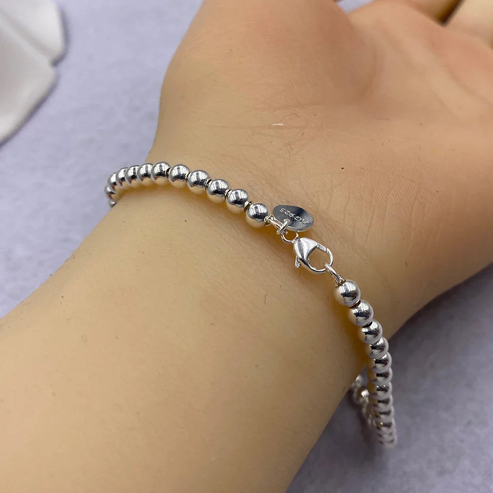 925 Sterling Silver Beads Bracelet Heart Charm Design Fashion Women Girls Lover Best Gift Hot Sale