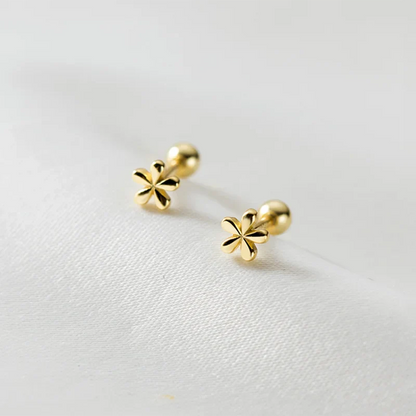 925 Sterling Silver Fashion Simple Golden Flower Beads Small Stud Earrings for Women Teen Piercing Jewelry Accessories