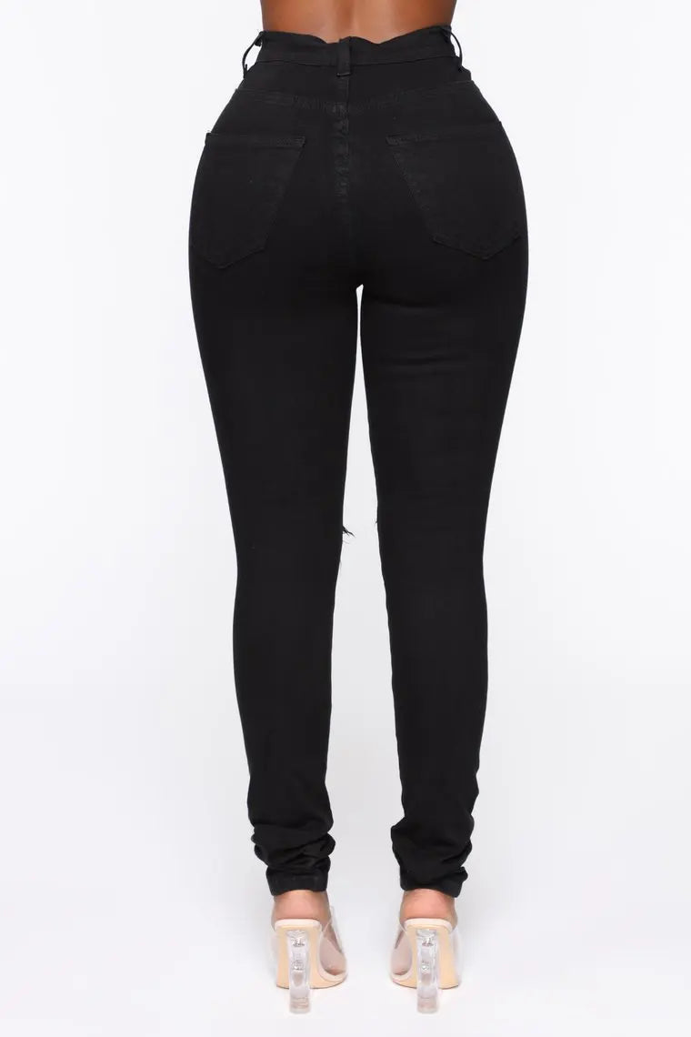 Black Ripped Jeans For Womens High Waist Denim Pencil Pants