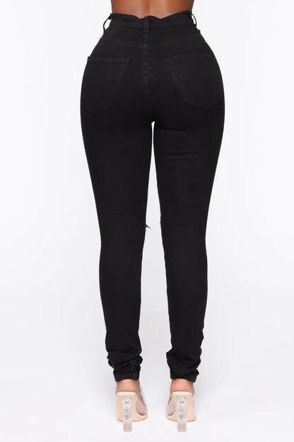 Black Ripped Jeans For Womens High Waist Denim Pencil Pants