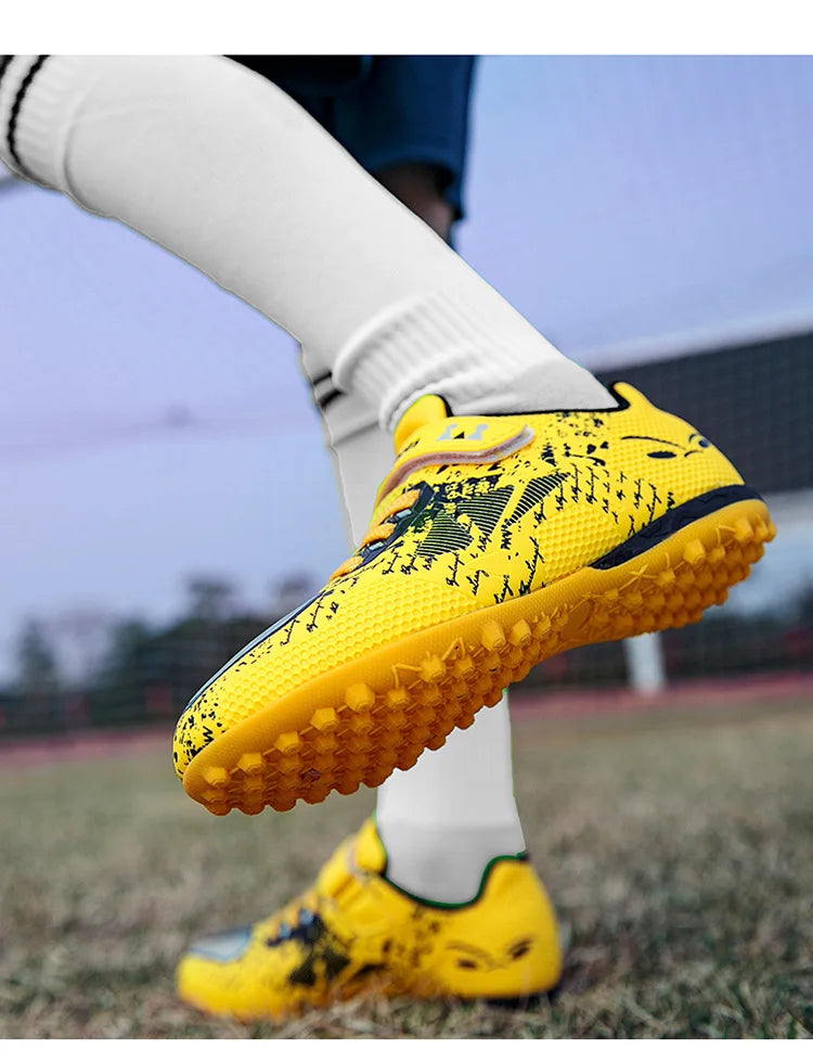 Children Football Shoes Soccer Boots Kids Boy Girl Sneakers New Leather High Top Soccer Cleats Training Outdoor Hook & Loop