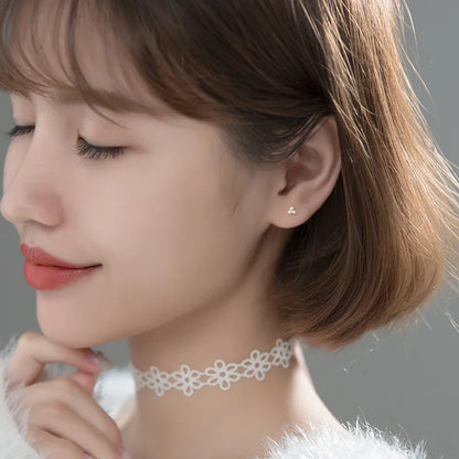 Genuine 925 Sterling Silver Romantic Three Petal Flower Mini Cute Stud Earrings for Women Girl Charming Party Jewelry