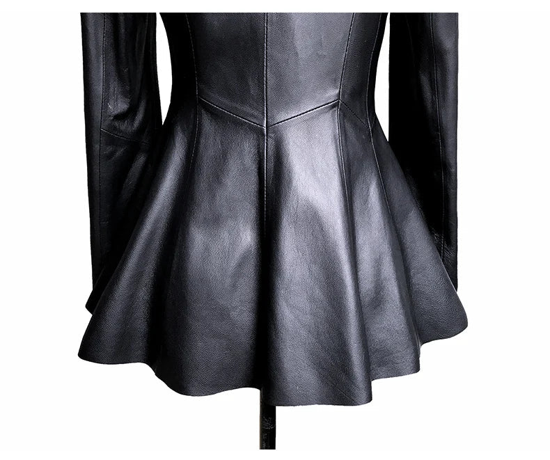 Lautaro Autumn Black Slim Soft Pu Leather Jacket Women Deep V Neck Long Puff Sleeve Elegant Luxury Skirted Blazer Fashion 2021