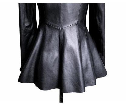 Lautaro Autumn Black Slim Soft Pu Leather Jacket Women Deep V Neck Long Puff Sleeve Elegant Luxury Skirted Blazer Fashion 2021