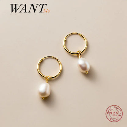 Genuine 925 Sterling Silver Natural Freshwater Baroque  Pearl Unusual Earrings for Women Chic Charming Goth Jewelry 2021