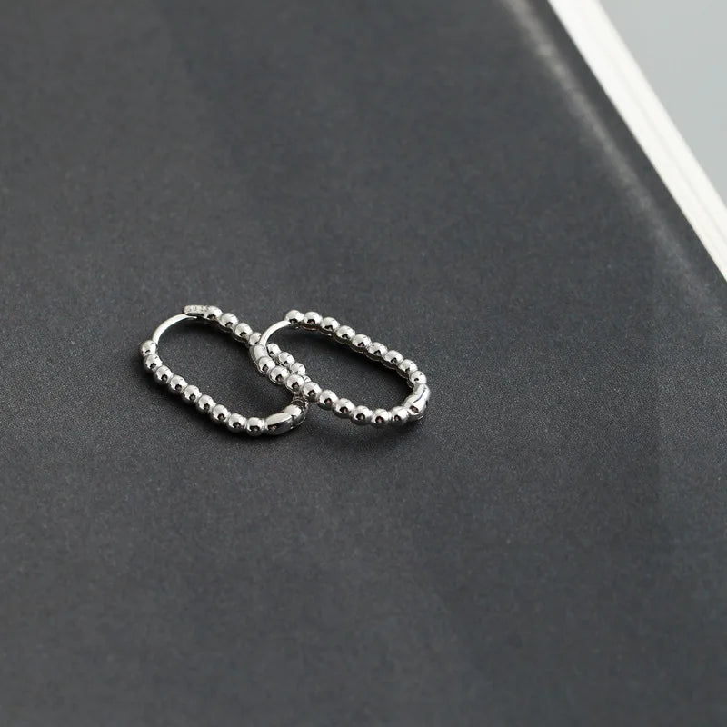925 Sterling Silver Punk Simple Pirecing Geometry Hollow Beads Stud Earrings for Women Girl Chic Birthday Goth Jewelry