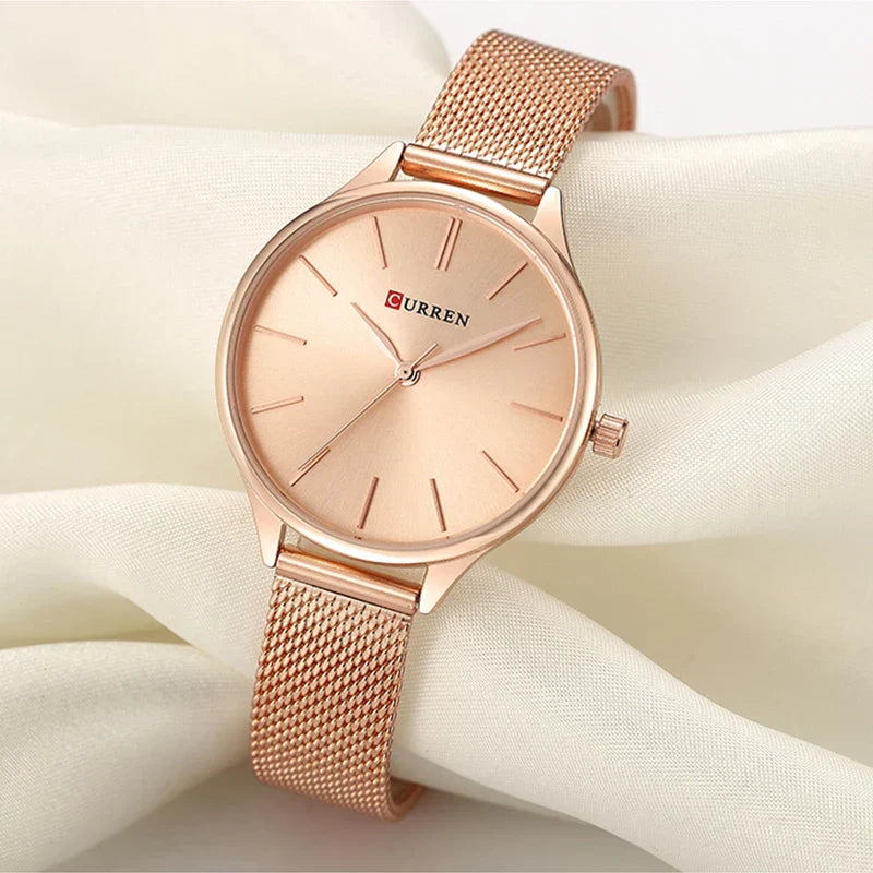 Original Women's Luxury Watch Matte Dial Japanese Quartz Movement Stainless Steel Mesh Strap with Box