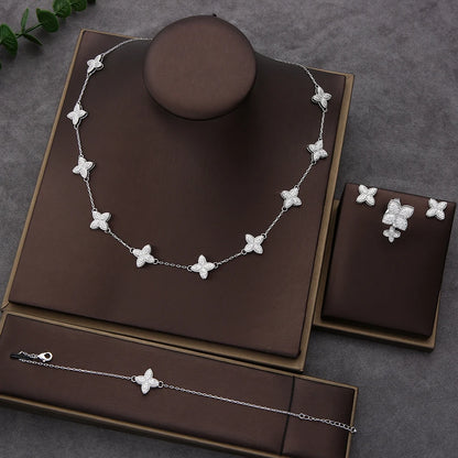 Luxury Flower Statement Necklace earring ring BraceletJewelry Set For Women Wedding Party Full Zircon Dubai Bridal jewelry N0555