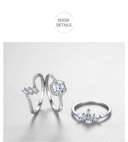 Fashion 925 Sterling Silver Simple crown Finger Ring Elegant Clear Zircon Rings For Women Girls Party Accessories Jewelry