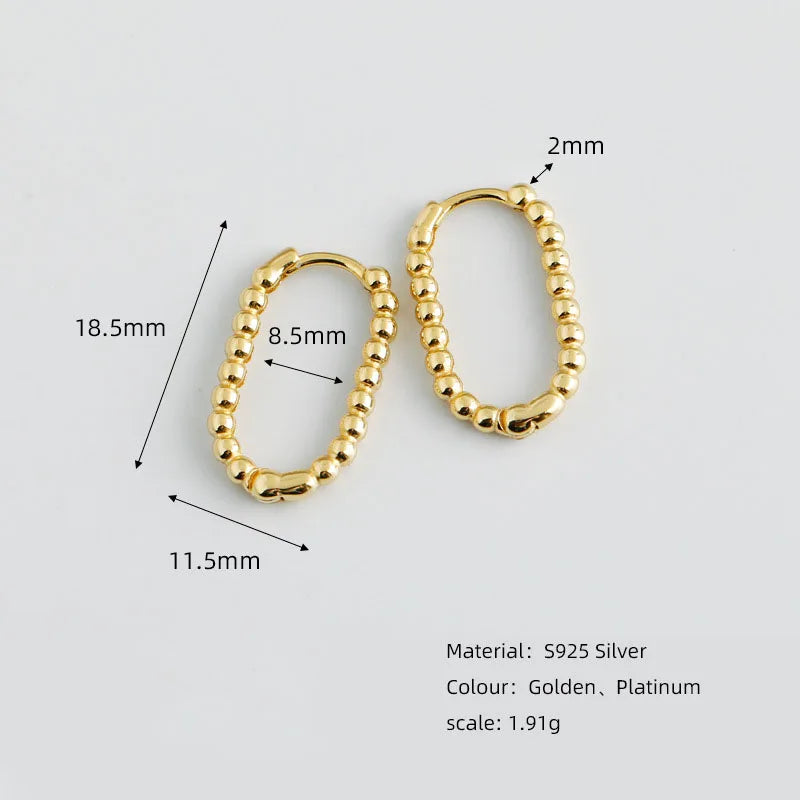 925 Sterling Silver Punk Simple Pirecing Geometry Hollow Beads Stud Earrings for Women Girl Chic Birthday Goth Jewelry