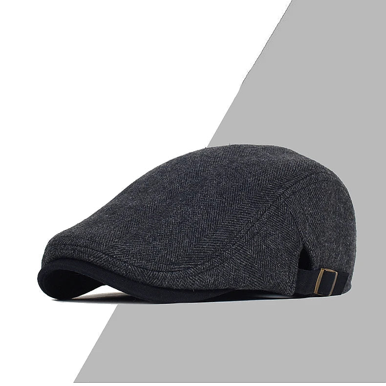 Big Size Newsboy Cap Men Winter Wool Thick Warm Vintage Herringbone Casual
