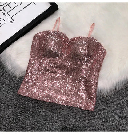 Women's Fashion Sexy Women 2023 Nick Sparkling Sequins Vest Harness At Night Binder Chest