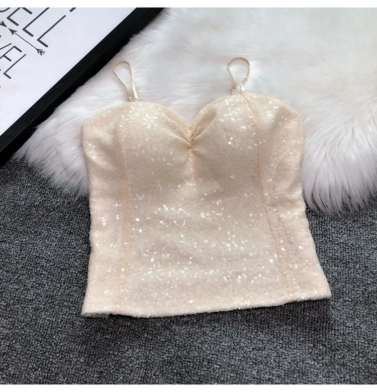 Women's Fashion Sexy Women 2023 Nick Sparkling Sequins Vest Harness At Night Binder Chest