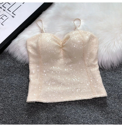 Women's Fashion Sexy Women 2023 Nick Sparkling Sequins Vest Harness At Night Binder Chest
