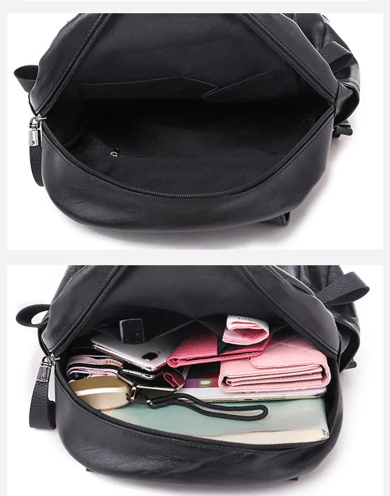 Luxury Backpack For Women Soft PU Leather Backpack Travel Large Capacity School Bag Double Zipper Business Knapsack