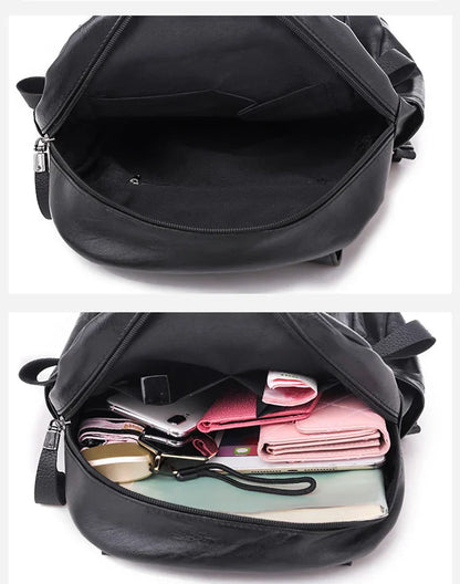 Luxury Backpack For Women Soft PU Leather Backpack Travel Large Capacity School Bag Double Zipper Business Knapsack