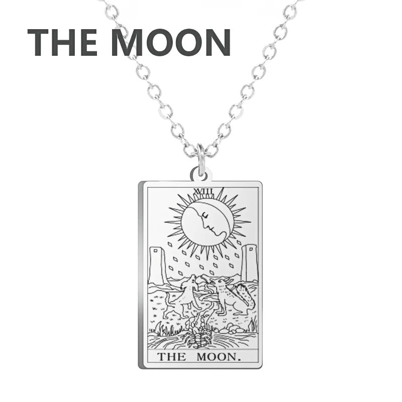 Tarot Cards Necklace Women Stainless Steel Necklace Wealth Amulet Classic Tarot Major Arcana Divination Charm Jewelry