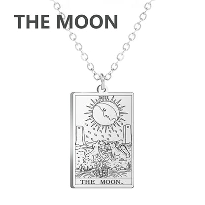 Tarot Cards Necklace Women Stainless Steel Necklace Wealth Amulet Classic Tarot Major Arcana Divination Charm Jewelry