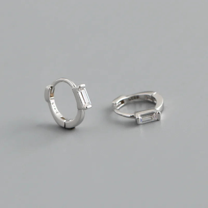 925 Sterling Silver Colorful Square Shiny Zircon Beads Piercing Stud Earrings for Women Fashion Gothic Exquisite Jewelry