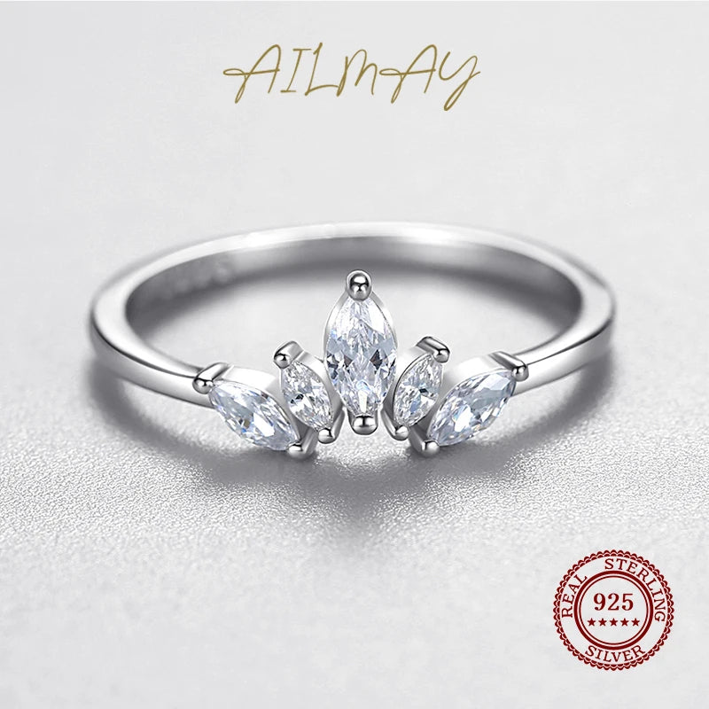 Fashion 925 Sterling Silver Simple crown Finger Ring Elegant Clear Zircon Rings For Women Girls Party Accessories Jewelry