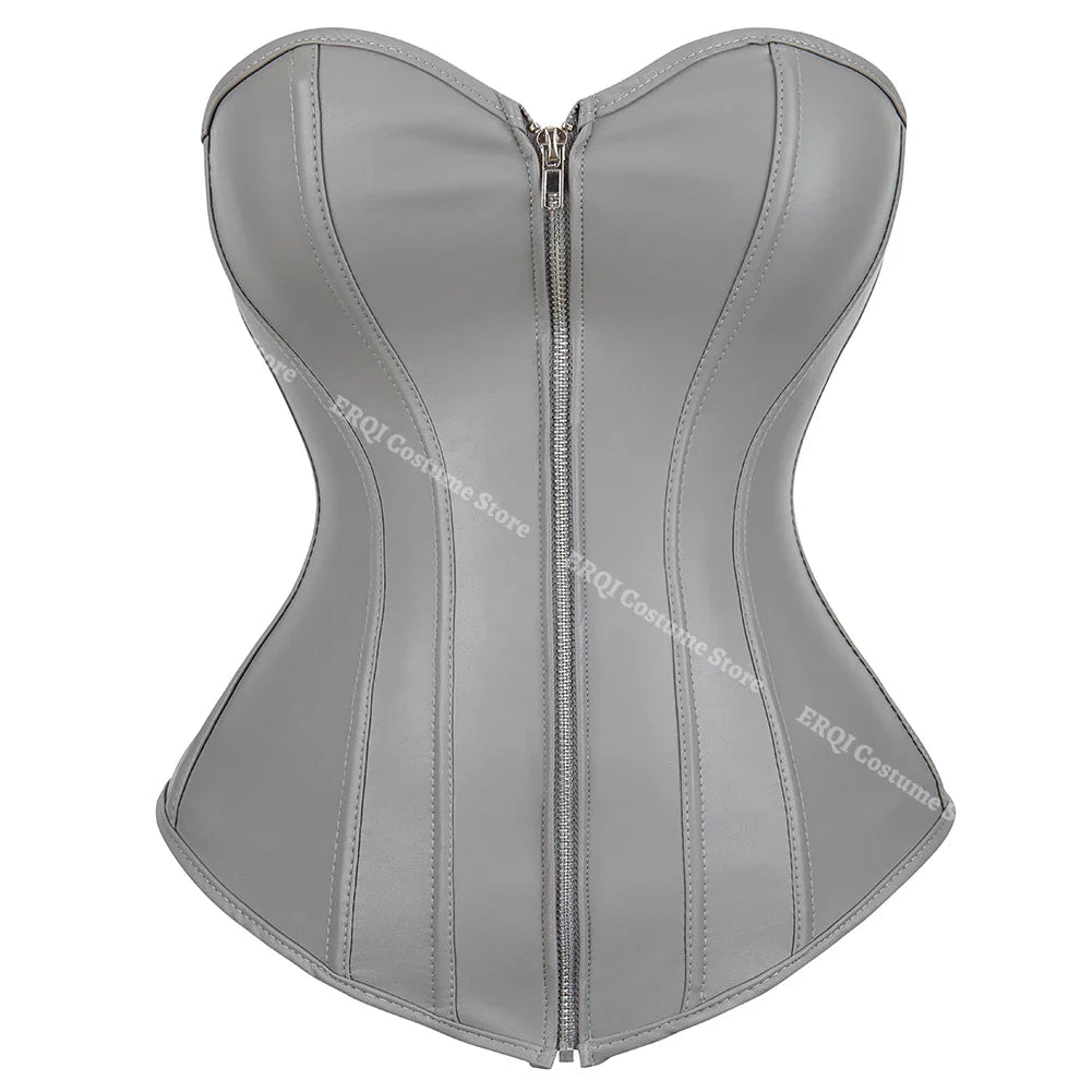 Faux Leather Corset Sexy Clubwear Bustier Hot Lingerie  Zipper Costume Lace up  Waist Cincher Top Plus Size