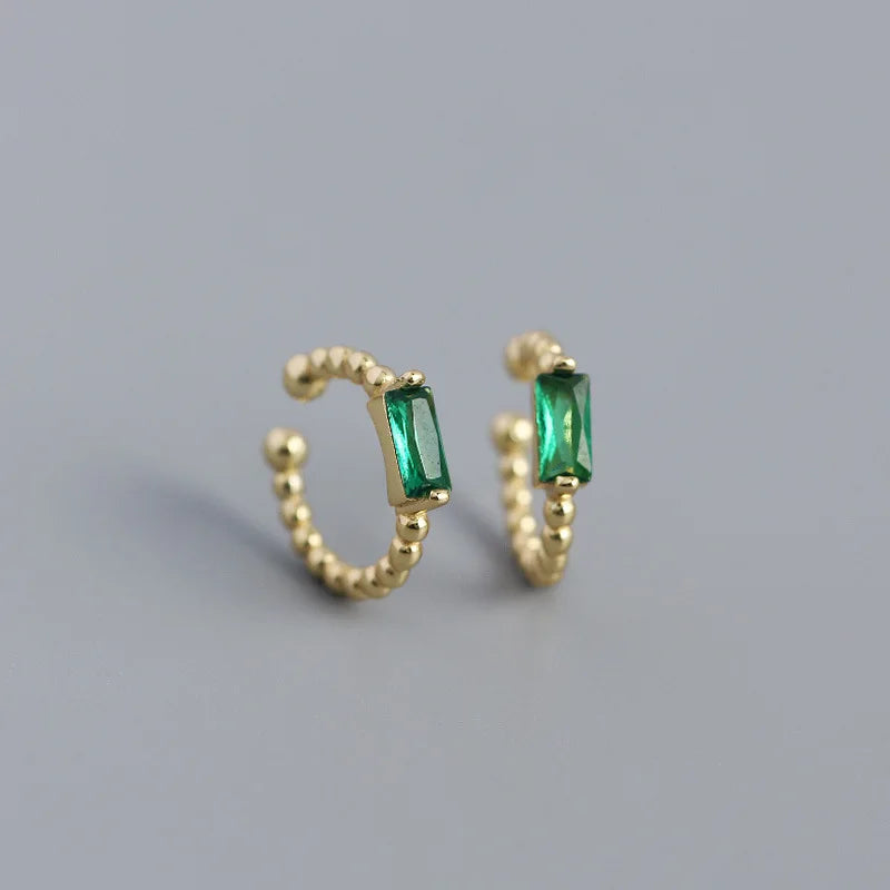 925 Sterling Silver Colorful Square Shiny Zircon Beads Piercing Stud Earrings for Women Fashion Gothic Exquisite Jewelry