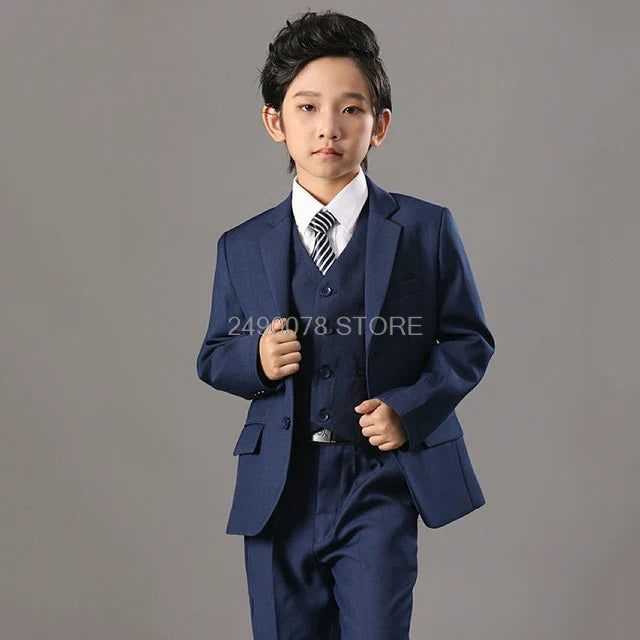 Flower Boys Formal Blazer Suit Kids Jacket Vest Pants Tie 4Pcs Wedding Tuxedo Set Children Prom Costume Performance Dress