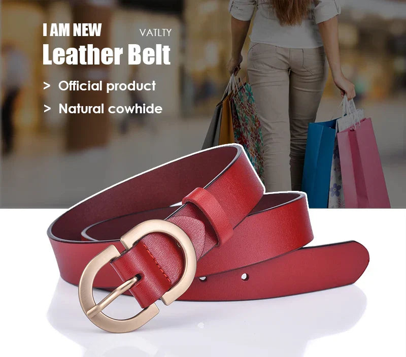 Official Authentic Woman Leather Belt Golden Alloy Buckle Natural Cowhide Ladies Jeans Belt Trousers Belt Female ZK105
