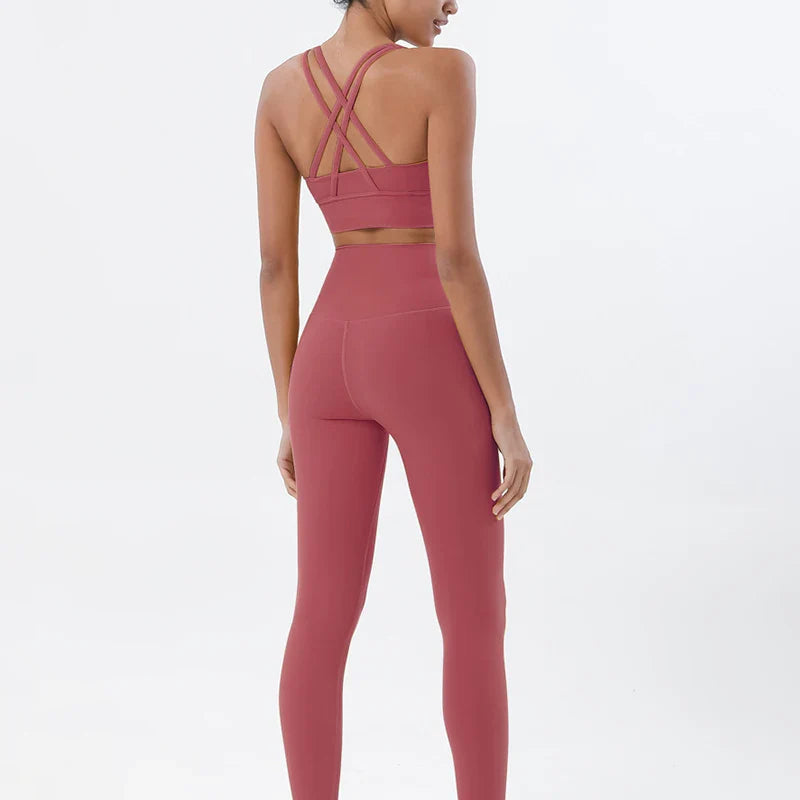 SOISOU Nylon Yoga Set Women's Tracksuit Gym Fitness Set Woman 2 Pieces Leggings Sports Bra Breathable Sportwear Woman Clothes