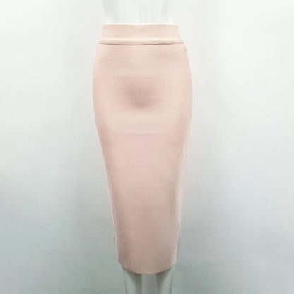 Women Candy Color Sexy Neon Green Brown Orange Yellow Knee Length Bandage Pencil Skirt 2020 Designer Skirt Faldas 78cm