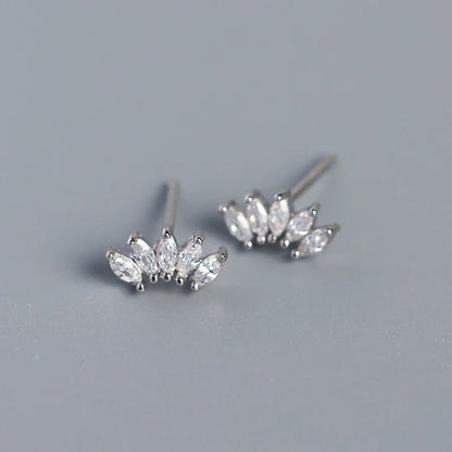 Luxury Genuine 925 Sterling Silver White Zircon Horse Eye Stud Earrings for Women Chic Office Youth Jewelry Accessories