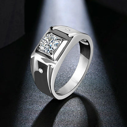 1CT D Color 6.5mm Moissanite Diamond Men Ring Design Men Ring 100% 925 Sterling Silver Party Ring Father's Day Gift