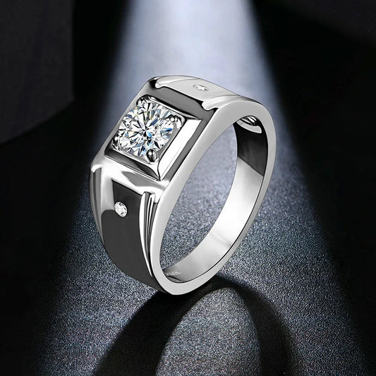 1CT D Color 6.5mm Moissanite Diamond Men Ring Design Men Ring 100% 925 Sterling Silver Party Ring Father's Day Gift