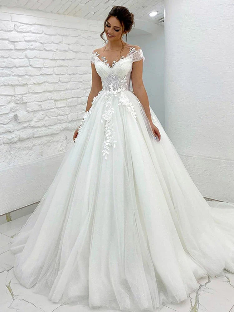 Princess Wedding Dress off The Shoulder 3D Lace Appliques Boho Bride Dresses Vestido De Novia Customized Ball Gowns 2022