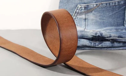 Luxury Handmade Leather Copper Buckle Man's Belt Cinturon Gotico Cowhide Retro All-match Casual Jeans Soft Belt ABC
