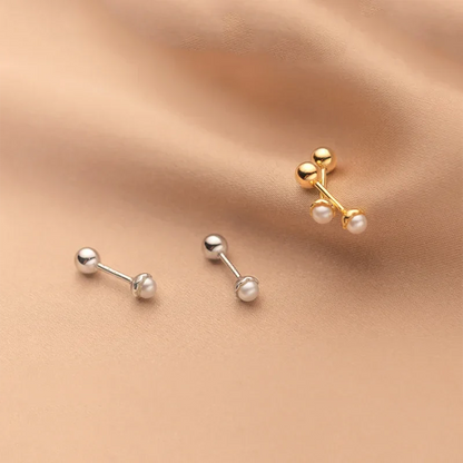 925 Sterling Silver Simple Sweet Shell Spiral Beads Small Stud Earrings for Women Fashion Korean Party Piercing Jewelry