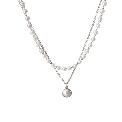 Fashion Kpop Pearl Choker Necklace Cute Double Layer Chain Pendant For Women Jewelry Girl Gift