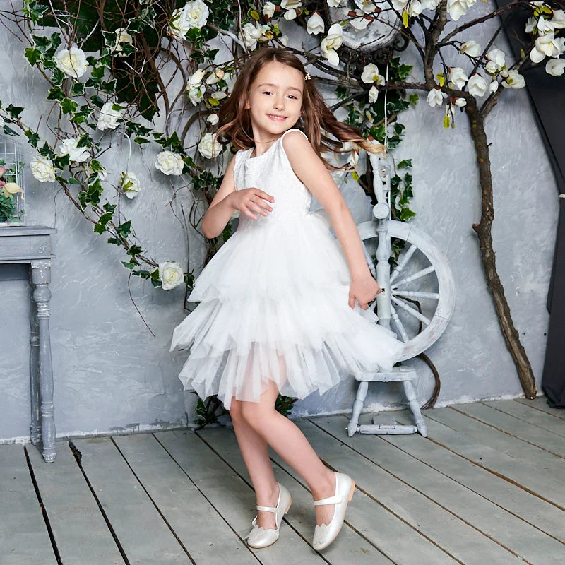 Summer Princess Dresses for Girl Lace Tulle Party Wedding Dress With Sash Baby Clothes 1-6Y E1953