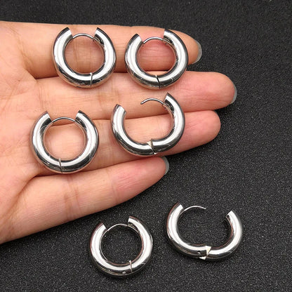 6pcs/lot Thick 3.0mm 4.0mm 5.0mm Stainless Steel Circle Hoop Earrings For Women Girls Gold Silver Color Round Geometry Earrings