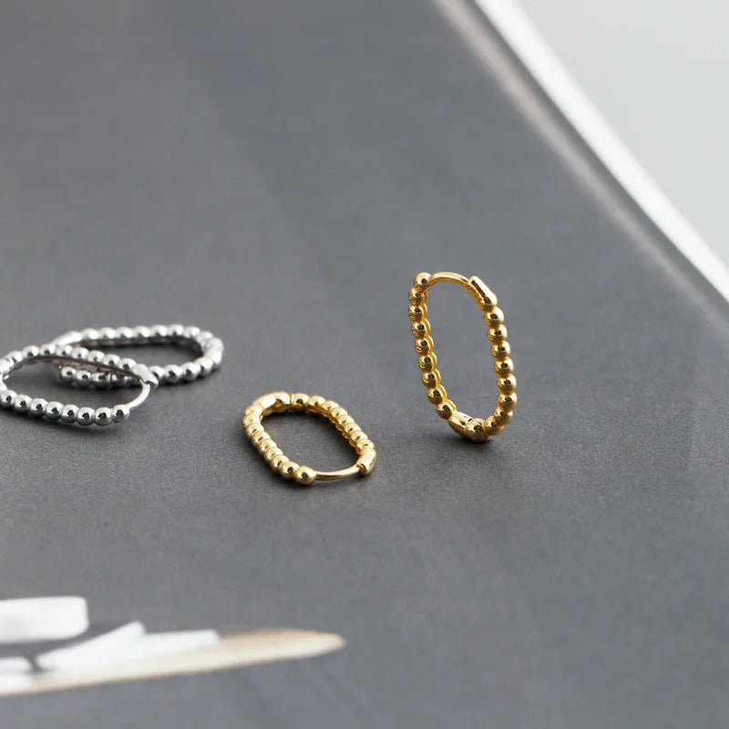925 Sterling Silver Punk Simple Pirecing Geometry Hollow Beads Stud Earrings for Women Girl Chic Birthday Goth Jewelry