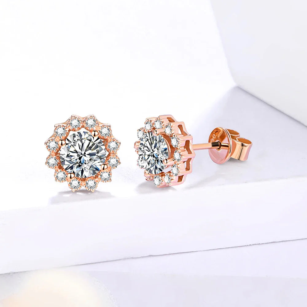 Round Cut 1.0CT Diamond Test Passed Moissanite Rhodium 925 Silver D Color Moissanite Earrings Jewelry Girlfriend Gift