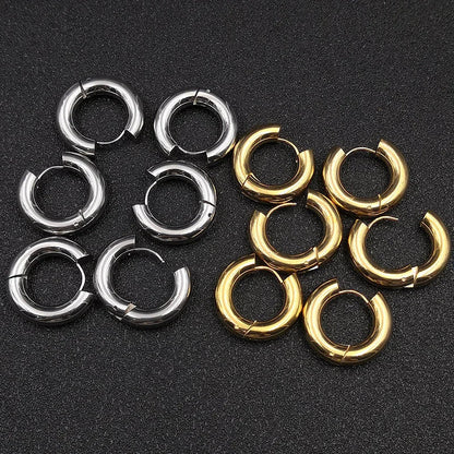 6pcs/lot Thick 3.0mm 4.0mm 5.0mm Stainless Steel Circle Hoop Earrings For Women Girls Gold Silver Color Round Geometry Earrings