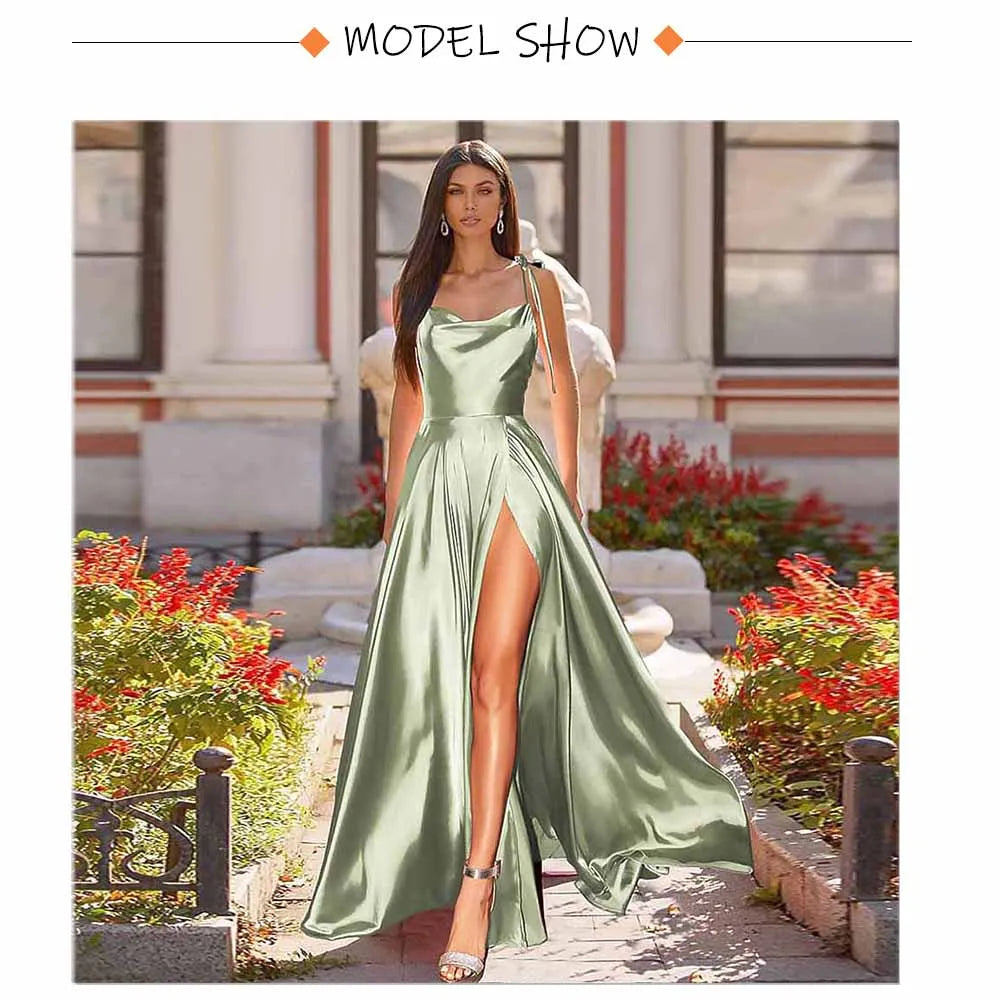 Sexy Mint Backless LaceUp Bridesmaid Dress Evening Gown Green Satin Slip Slit Leg Square Neck Wedding Party Long Dresses