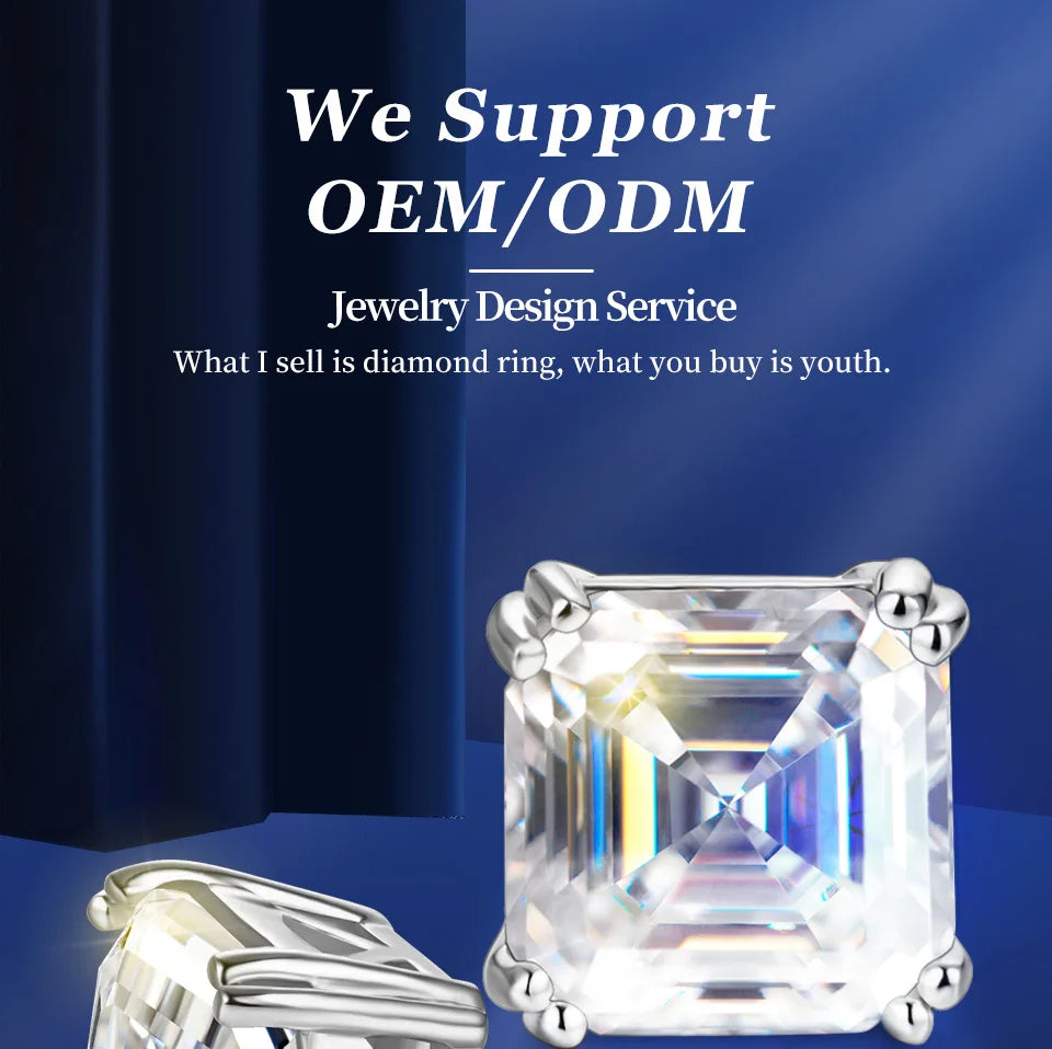 Total 0.8ct 6.0mm Moissanite D Color VVS1 Asscher Cut 18K White Gold Plated Earrings Jewelry Woman Girlfriend Gift